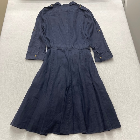 Lauren Ralph Lauren 100% Linen Dress Large Midi Shirt Luxury Preppy Old Money - Picture 4 of 9